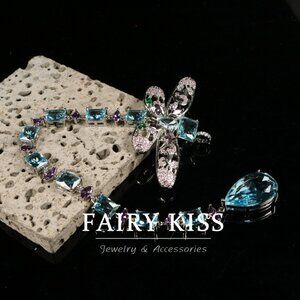 xquisite CZ Dragonfly Brooch | Cut-out Silver Tone Teardrop Dangle Pin